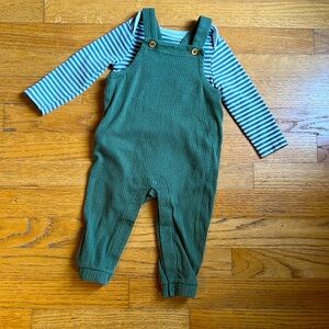Cat & Jack green overalls with stripe onesie